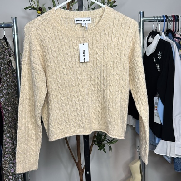 DKNY Beige Vanilla Bean Color Cable Knit Sweater - Picture 2 of 7